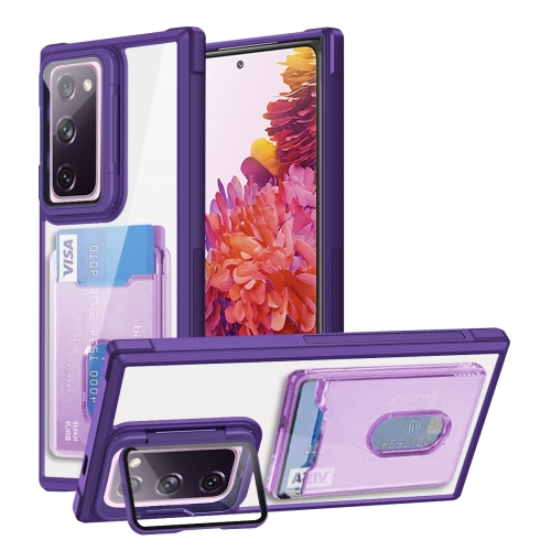 

For Samsung Galaxy S20 FE Card Bag Holder Acrylic Hybrid TPU Phone Case(Purple)