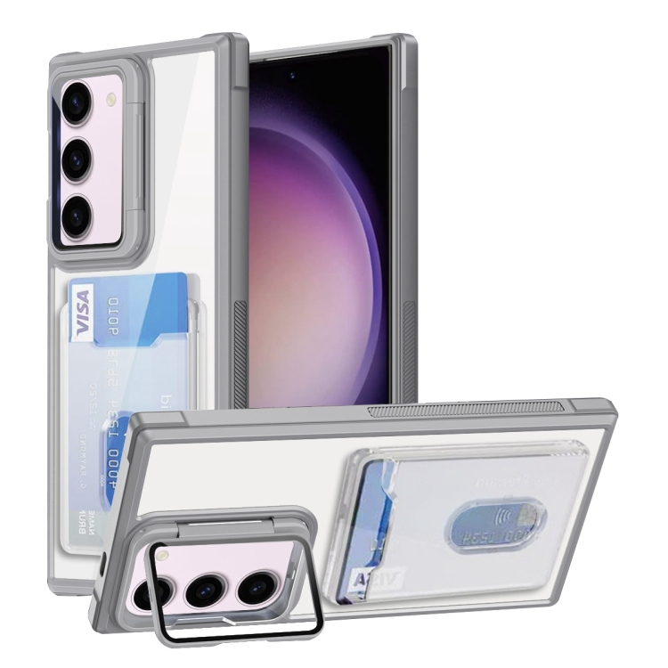 

For Samsung Galaxy S23+ 5G Card Bag Holder Acrylic Hybrid TPU Phone Case(White)