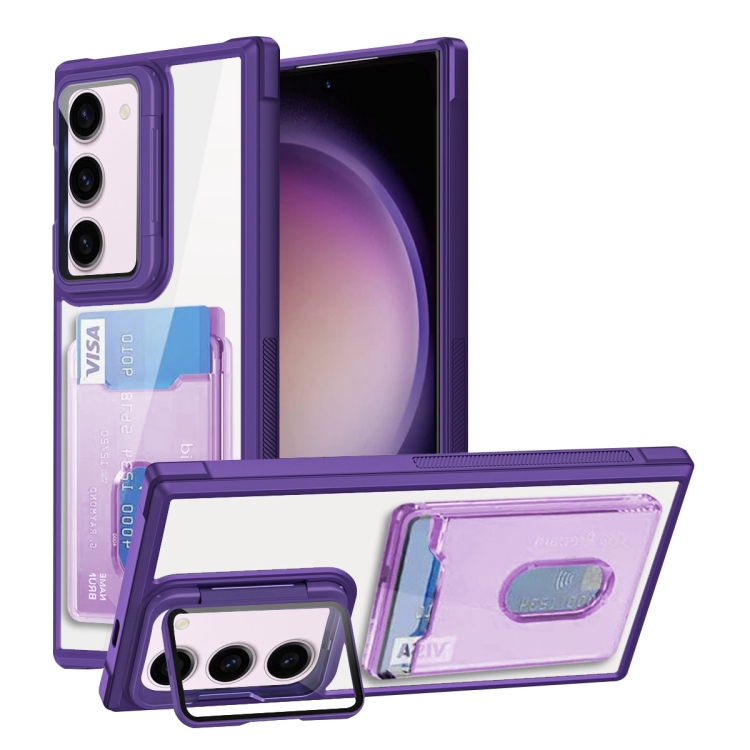 

For Samsung Galaxy S23+ 5G Card Bag Holder Acrylic Hybrid TPU Phone Case(Purple)