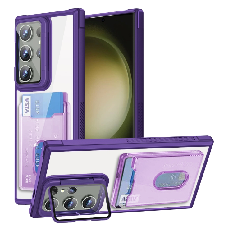 

For Samsung Galaxy S23 Ultra 5G Card Bag Holder Acrylic Hybrid TPU Phone Case(Purple)