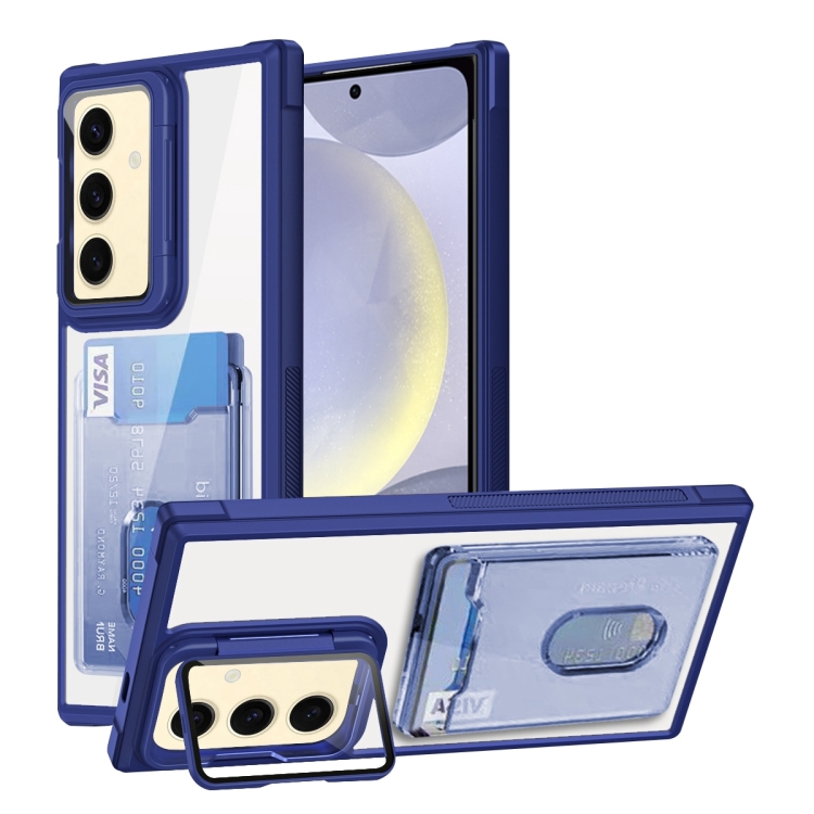 

For Samsung Galaxy S24 FE 5G Card Bag Holder Acrylic Hybrid TPU Phone Case(Blue)