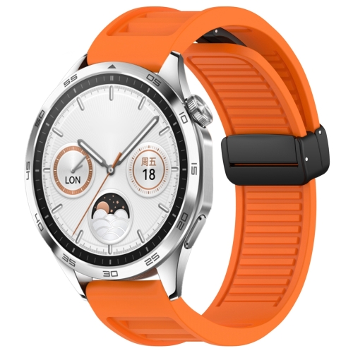 

For Huawei Watch GT4 46mm 22mm Foldable Magnetic Buckle Silicone Watch Band(Orange)