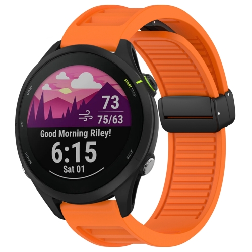 

For Garmin Forerunner 255 Music 22mm Foldable Magnetic Buckle Silicone Watch Band(Orange)