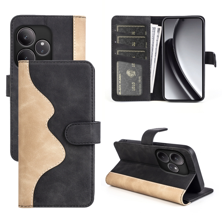 

For Realme GT 6 5G Stitching Horizontal Flip Leather Phone Case(Black)