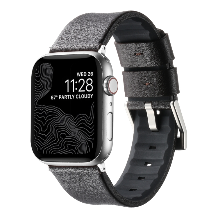 Apple Watch SE 44mm 本革ハイブリッドシリコンウォッチバンド 