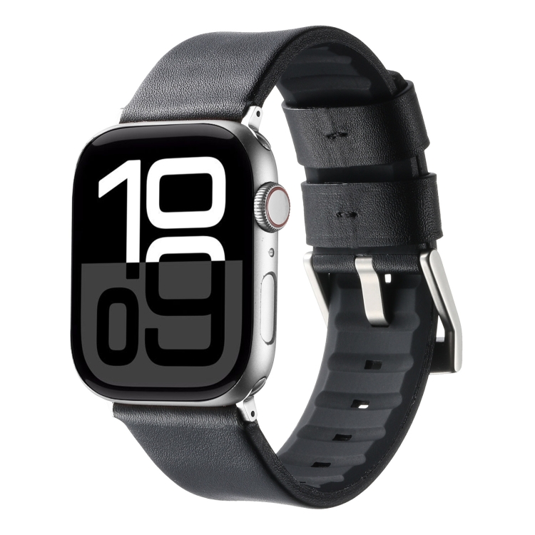 Apple Watch Series 10 42mm 本革ハイブリッドシリコンウォッチバンド  