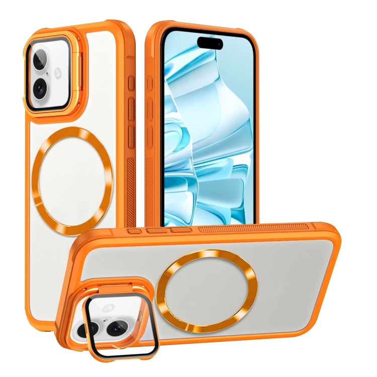 

For iPhone 16 Plus Magsafe CD-grain Acrylic Hybrid TPU Phone Case(Orange)