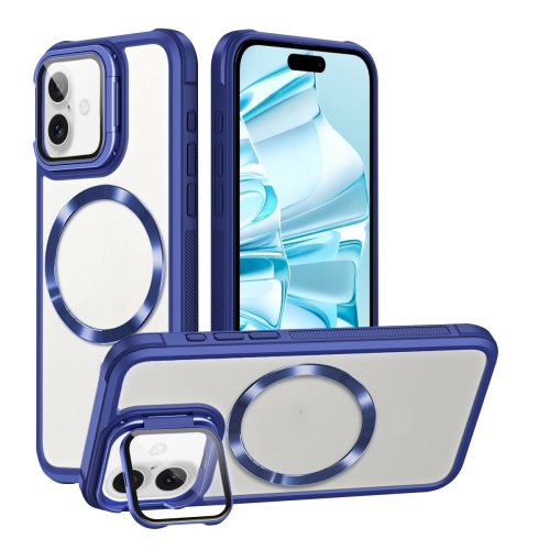 

For iPhone 16 CD-grain Magsafe Acrylic Hybrid TPU Phone Case(Blue)