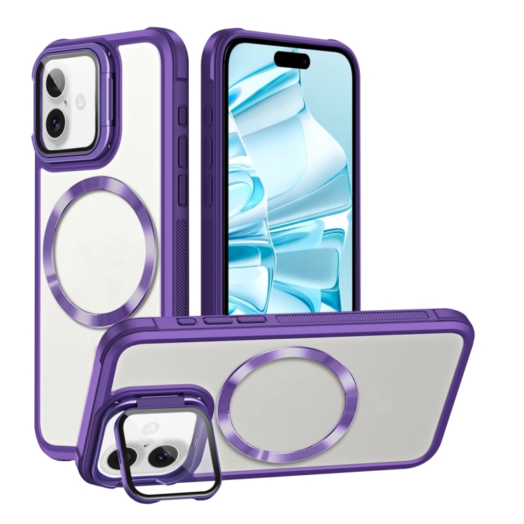 

For iPhone 16 Magsafe CD-grain Acrylic Hybrid TPU Phone Case(Purple)