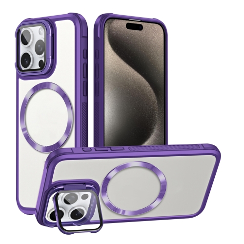 

For iPhone 15 Pro Max CD-grain Magsafe Acrylic Hybrid TPU Phone Case(Purple)