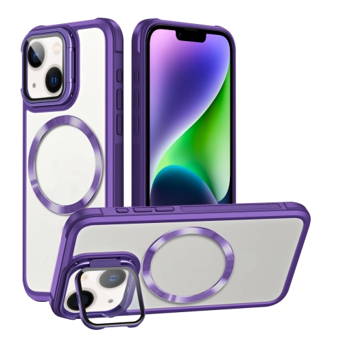 

For iPhone 14 Plus CD-grain Magsafe Acrylic Hybrid TPU Phone Case(Purple)