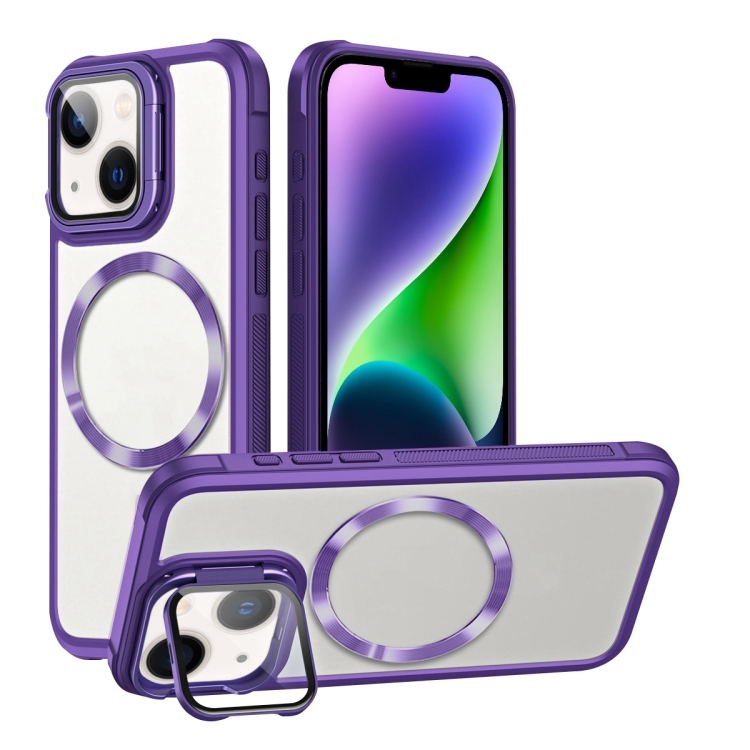 

For iPhone 14 Magsafe CD-grain Acrylic Hybrid TPU Phone Case(Purple)