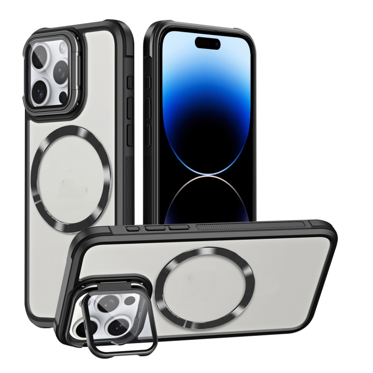 

For iPhone 14 Pro Max CD-grain Magsafe Acrylic Hybrid TPU Phone Case(Black)