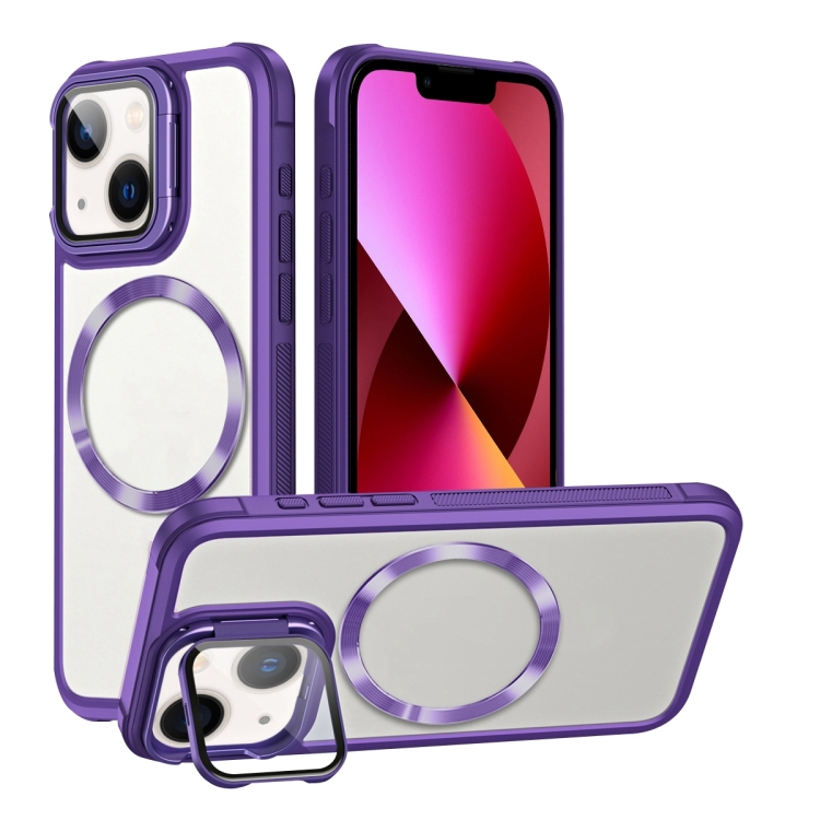 

For iPhone 13 CD-grain Magsafe Acrylic Hybrid TPU Phone Case(Purple)