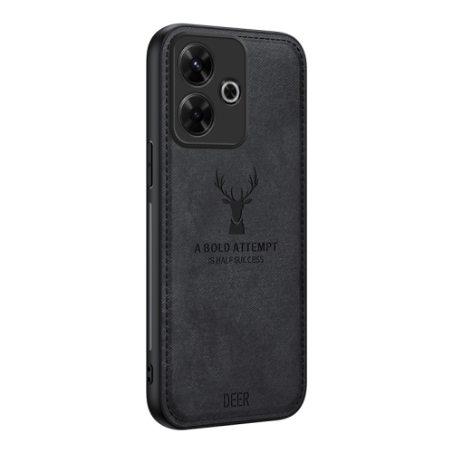 

For Xiaomi Redmi Note 13R Deer Head Cloth Skin All-inclusive Phone Case(Black)