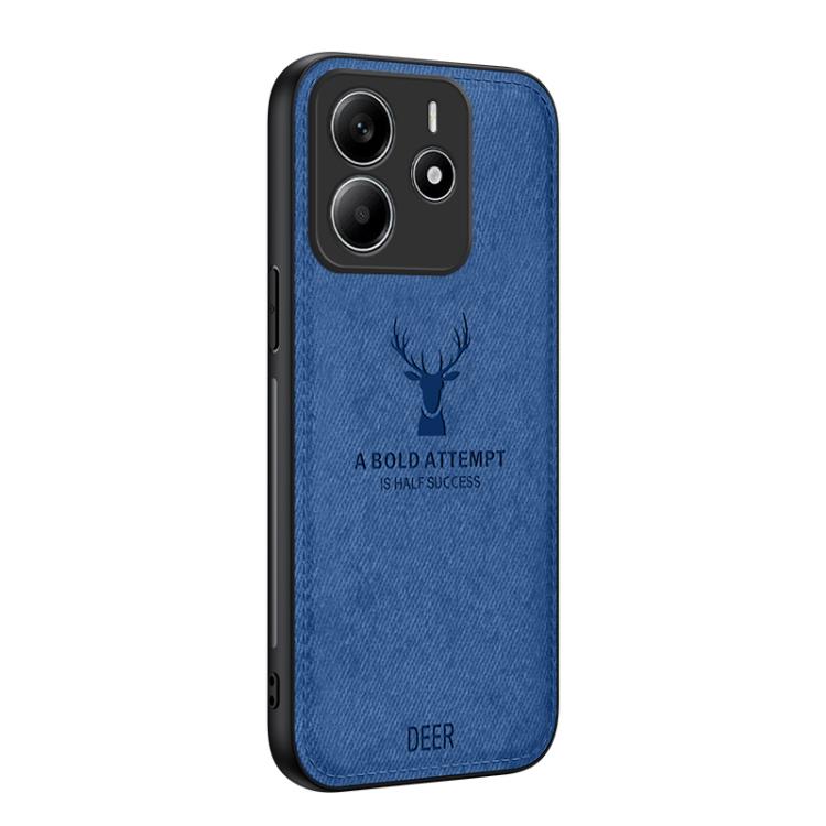 

For Xiaomi Redmi Note 14 4G 163.25mm Deer Head Cloth Skin All-inclusive Phone Case(Blue)