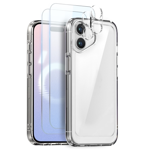 

For iPhone 16 NORTHJO 5 in 1 Clear Phone Case with 2pcs Screen Film + 2pcs Camera Lens Film