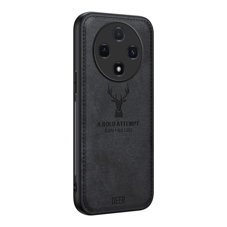 

For OPPO Reno12 F 5G Deer Head Cloth Skin All-inclusive Phone Case(Black)