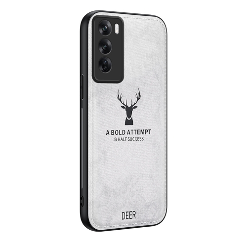 

For OPPO Reno12 Pro Global Deer Head Cloth Skin All-inclusive Phone Case(White)