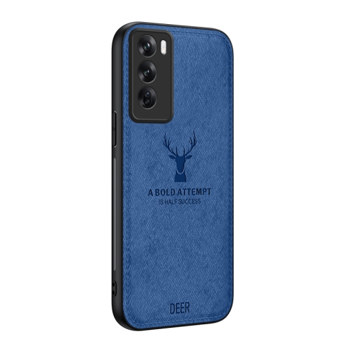 

For OPPO Reno12 Global Deer Head Cloth Skin All-inclusive Phone Case(Blue)