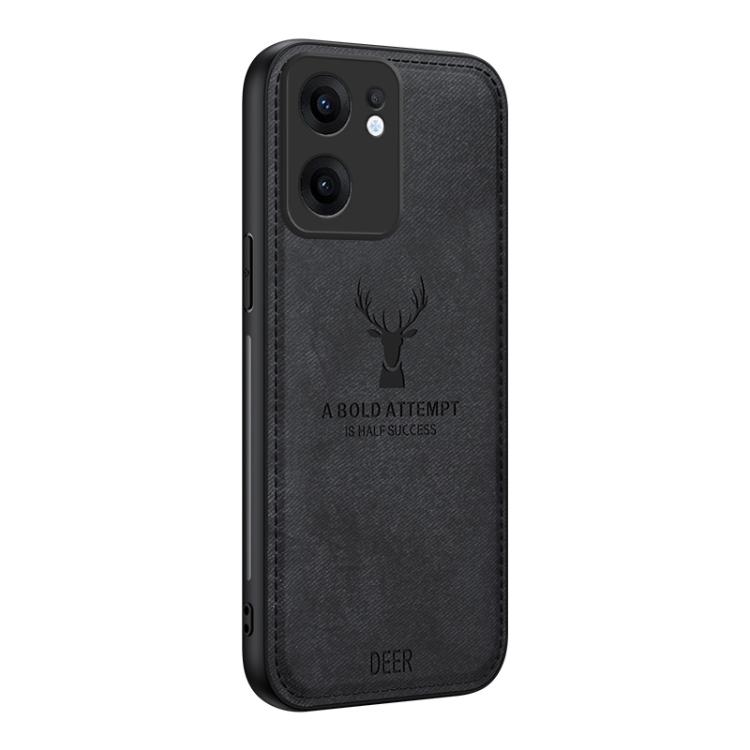 

For OPPO Reno13 F Deer Head Cloth Skin All-inclusive Phone Case(Black)