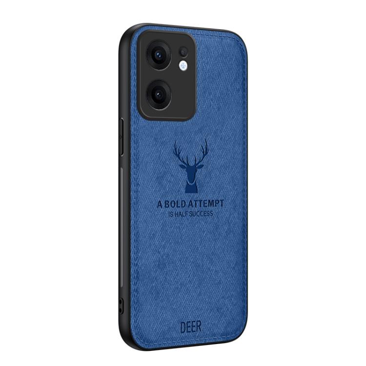 

For OPPO Reno13 F Deer Head Cloth Skin All-inclusive Phone Case(Blue)