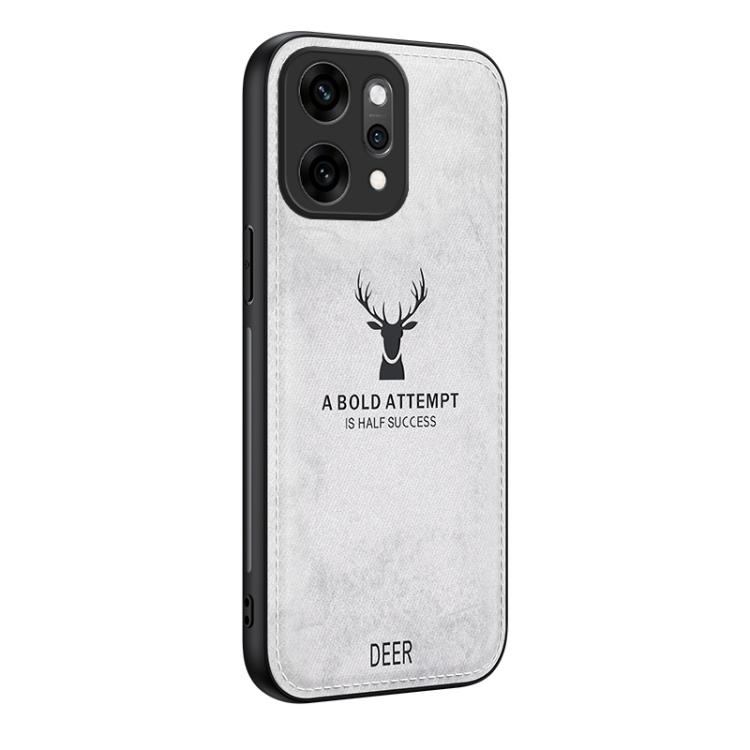 

For OPPOReno14 Global Deer Head Cloth Skin All-inclusive Phone Case(White)