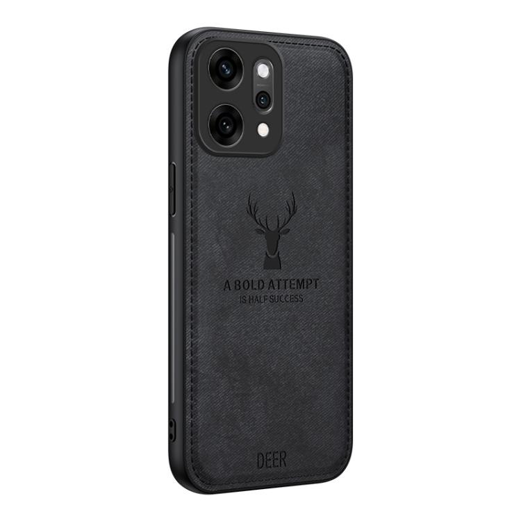 

For OPPO Reno14 Pro Global Deer Head Cloth Skin All-inclusive Phone Case(Black)