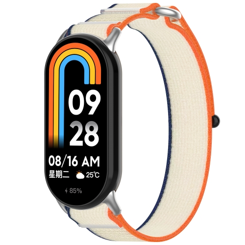 

For Xiaomi Smart Band 9 NFC Loop Nylon Hook and Loop Fastener Watch Band(Orange+Beige)