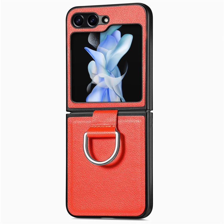 

For Samsung Galaxy Z Flip6 / Flip7 FE Litchi Texture Leather Ring Phone Case(Orange)