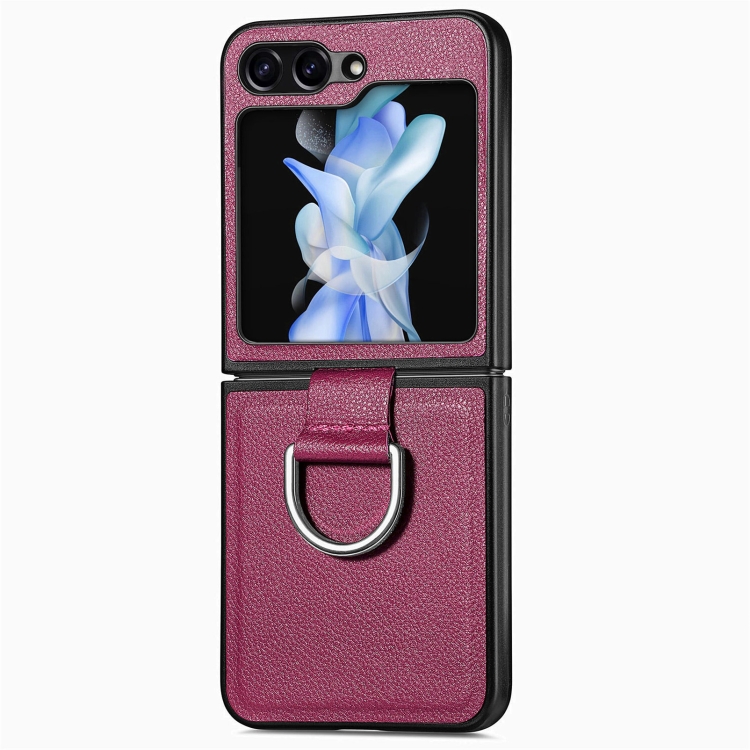 

For Samsung Galaxy Z Flip6 5G Litchi Texture Leather Ring Phone Case(Purple)
