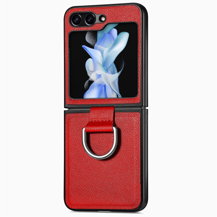

For Samsung Galaxy Z Flip6 5G Litchi Texture Leather Ring Phone Case(Red)