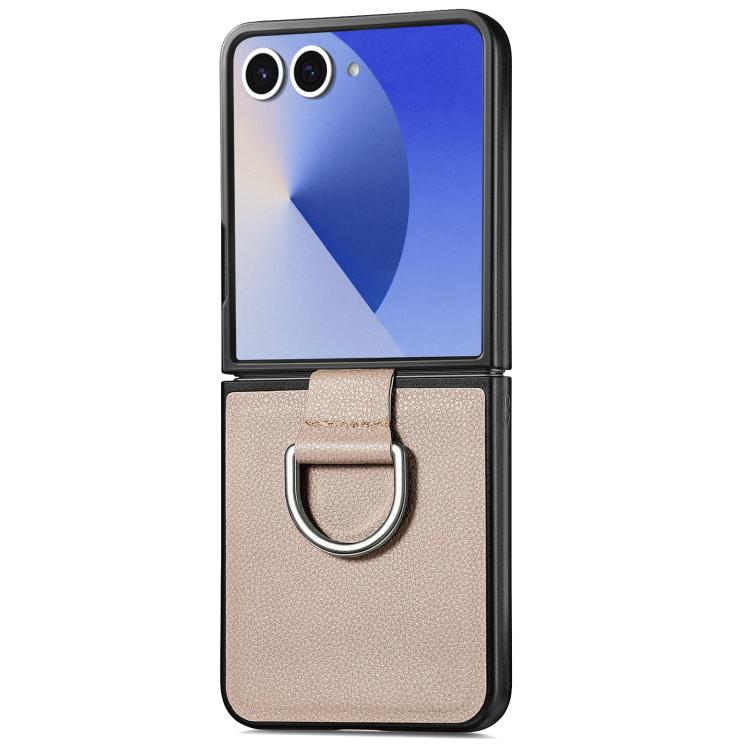 For Galaxy Z Flip8 5G Litchi Texture Leather Ring Phone Case(Gray)