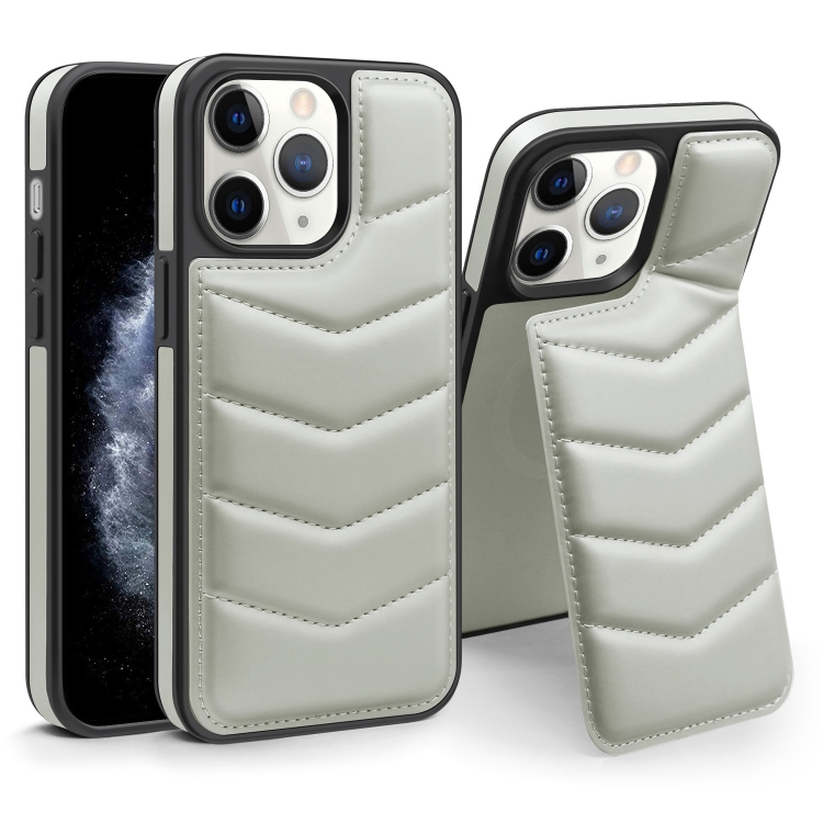 

For iPhone 11 Pro Max Down Jacket Card Bag Holder MagSafe Phone Case(Grey)