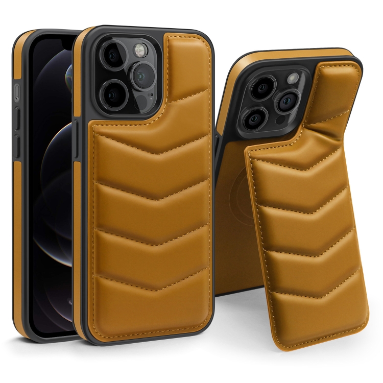 

For iPhone 12 Pro Down Jacket Card Bag Holder MagSafe Phone Case(Brown)