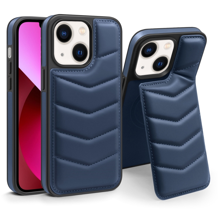 

For iPhone 13 Down Jacket Card Bag Holder MagSafe Phone Case(Royal Blue)