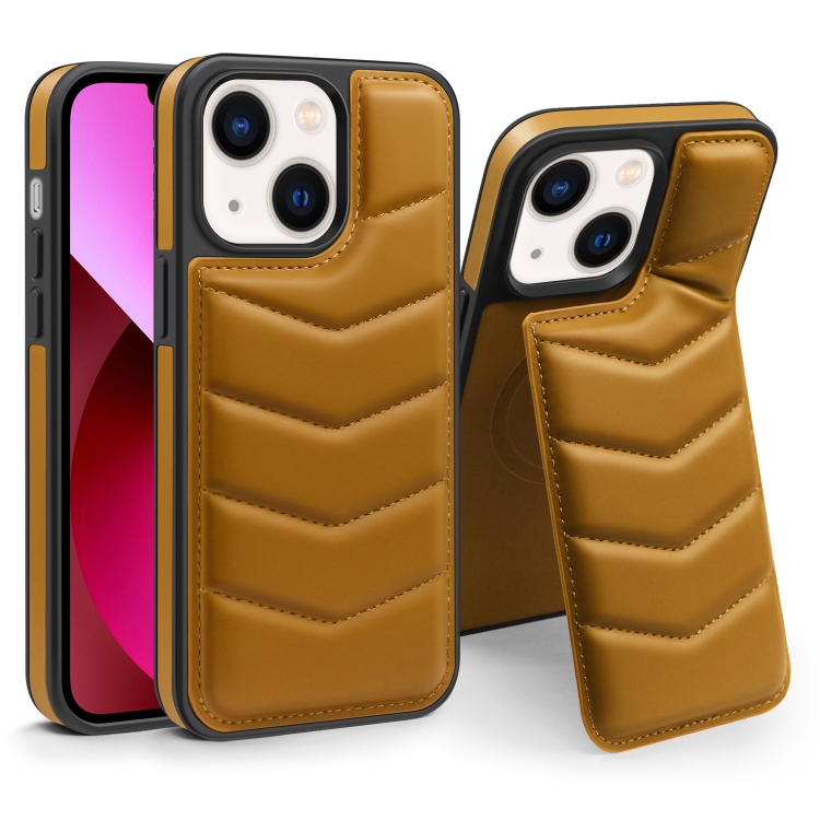 

For iPhone 13 Down Jacket Card Bag Holder MagSafe Phone Case(Brown)