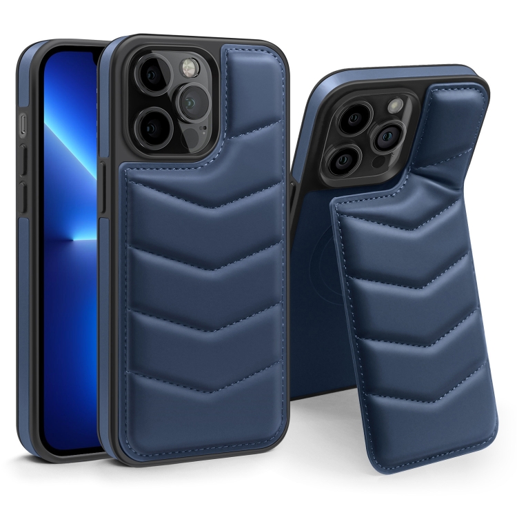 

For iPhone 13 Pro Down Jacket Card Bag Holder MagSafe Phone Case(Royal Blue)