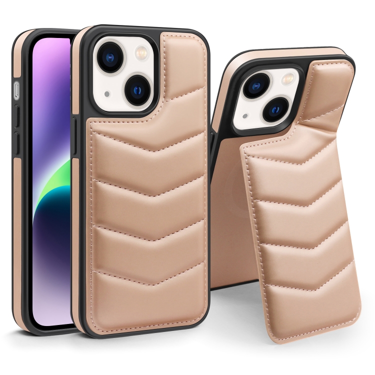 

For iPhone 14 Down Jacket Card Bag Holder MagSafe Phone Case(Rose Gold)