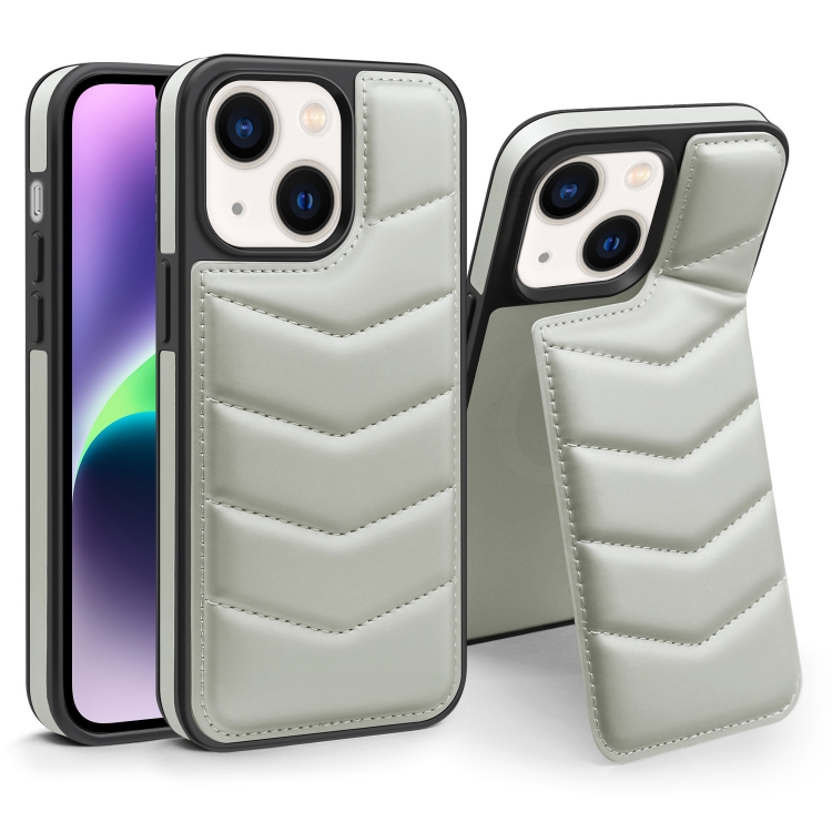 

For iPhone 14 Down Jacket Card Bag Holder MagSafe Phone Case(Grey)