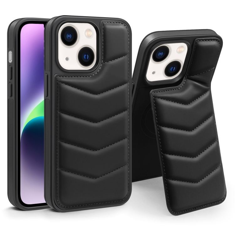 

For iPhone 14 Plus Down Jacket Card Bag Holder MagSafe Phone Case(Black)