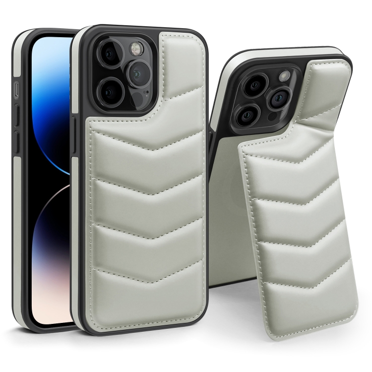 

For iPhone 14 Pro Max Down Jacket Card Bag Holder MagSafe Phone Case(Grey)