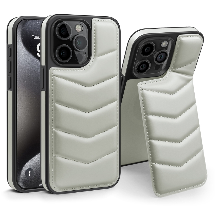 

For iPhone 15 Pro Down Jacket Card Bag Holder MagSafe Phone Case(Grey)
