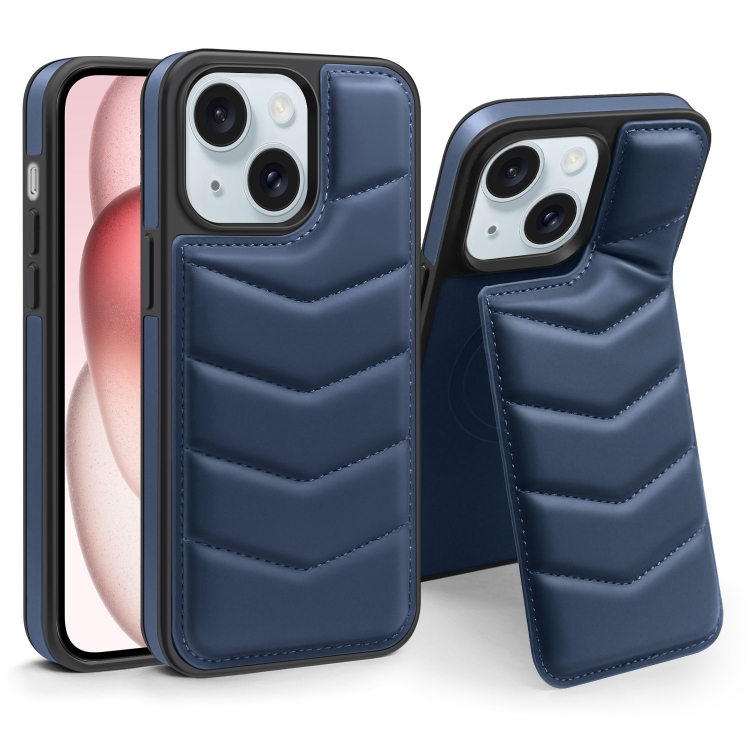 

For iPhone 15 Plus Down Jacket Card Bag Holder MagSafe Phone Case(Royal Blue)