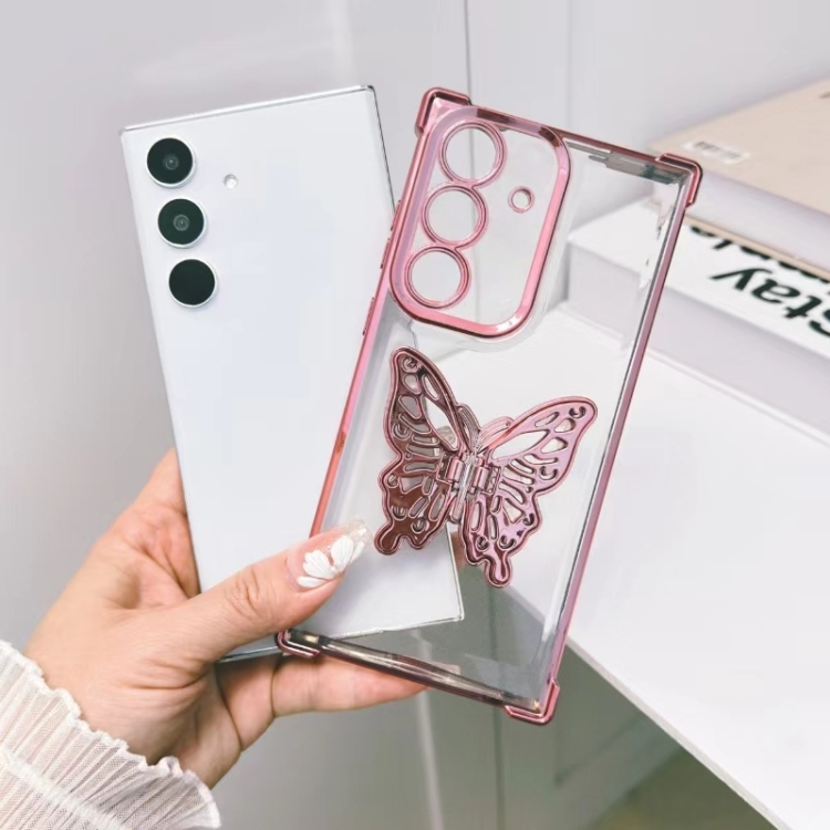 

For Samsung Galaxy A15 Electrpolated 3D Butterfly Holder TPU Phone Case(Pink)