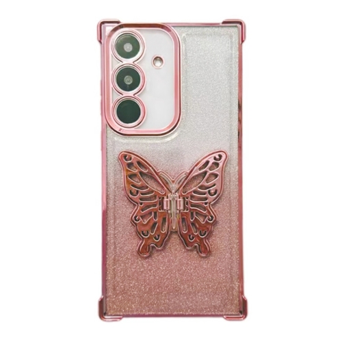 

For Samsung Galaxy A15 Electroplated Glitter 3D Butterfly Four-corner Shockproof TPU Phone Case(Gradient Pink)