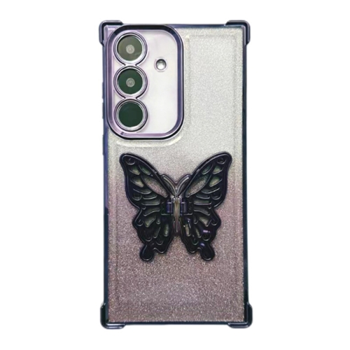 

For Samsung Galaxy S24+ 5G Electroplated Glitter 3D Butterfly Four-corner Shockproof TPU Phone Case(Gradient Purple)