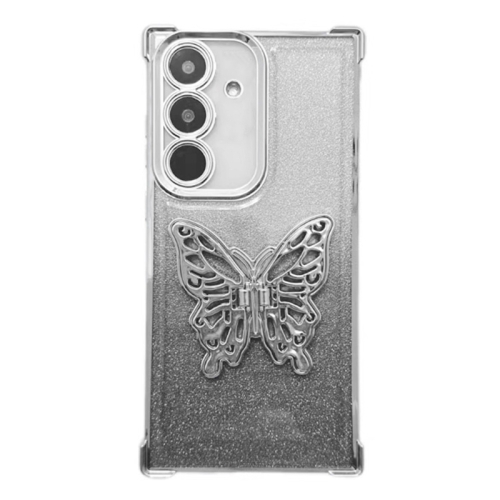 

For Samsung Galaxy S24 5G Electroplated Glitter 3D Butterfly Four-corner Shockproof TPU Phone Case(Gradient Silver)