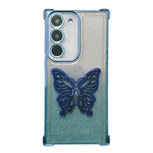 

For Samsung Galaxy S22 5G Electroplated Glitter 3D Butterfly Four-corner Shockproof TPU Phone Case(Gradient Blue)