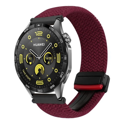 

For Huawei Watch GT4 46mm 22mm Magnetic Buckle Braided Watch Band(Black Sand Red)